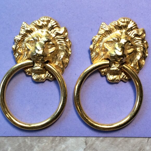 Vintage Lion Door Knocker Earrings make a Fierce Bold Statement '80s Style 🦁✨ - Picture 1 of 3